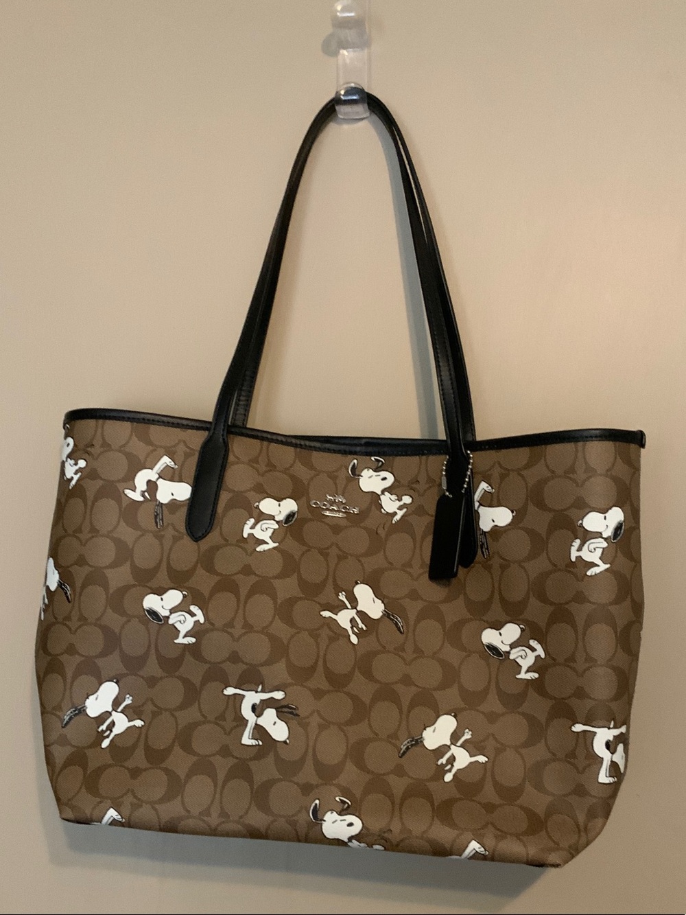 Coach Brown & Black Snoopy Signature Canvas Tote